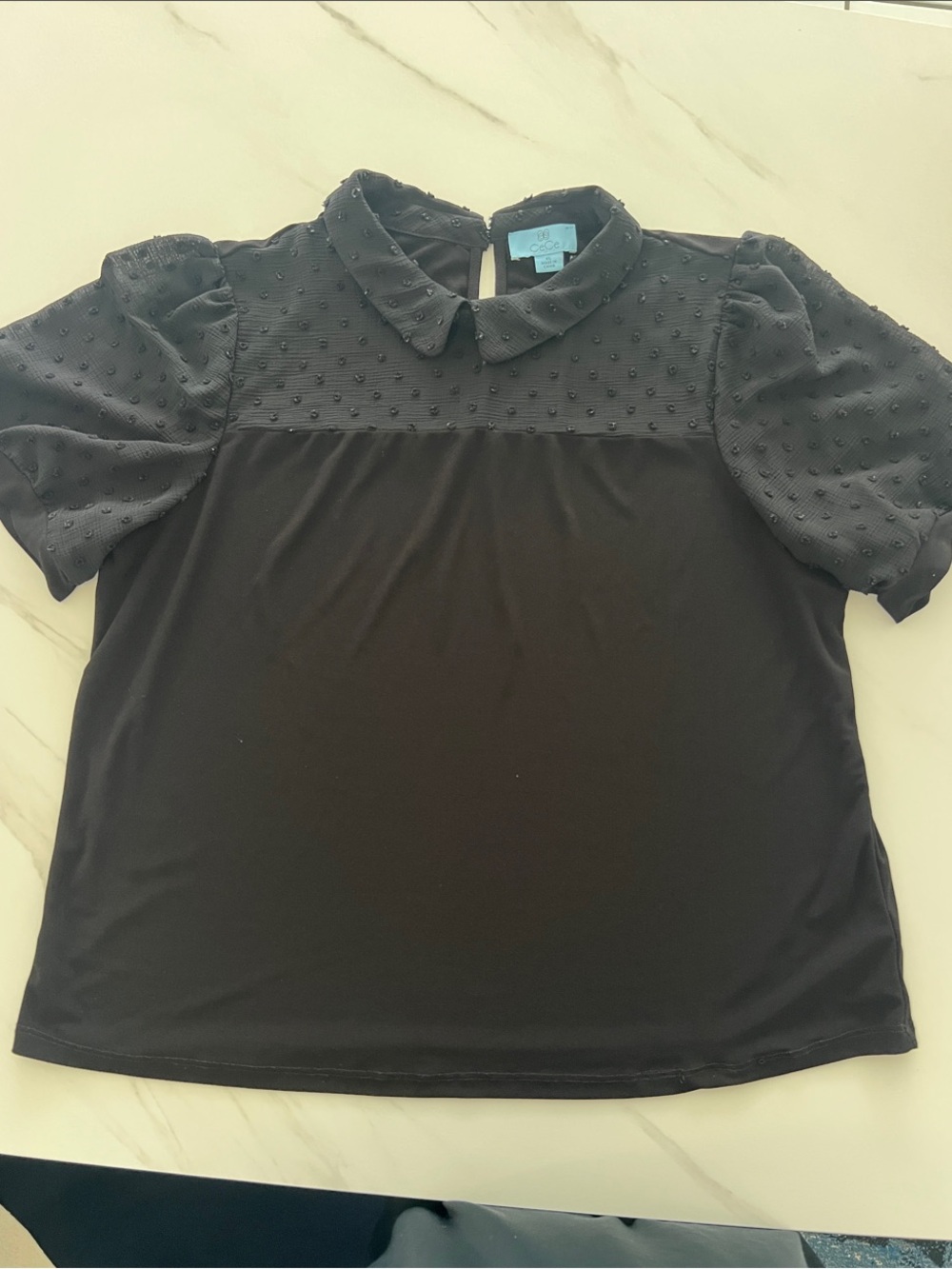 CeCe Black Swiss Dot Puff Sleeve Blouse